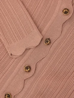 Reiss Vinny Rib-Knit Scallop-Trim Cardigan Pink Discount