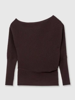 Reiss Lorna Asymmetric Draped Knitted Jumper Plum Best