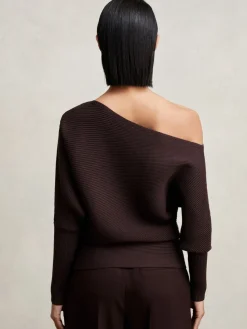 Reiss Lorna Asymmetric Draped Knitted Jumper Plum Best