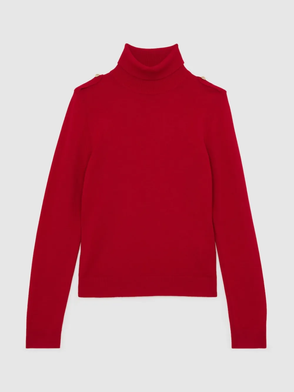 Reiss Corrine Wool Epaulette Roll-Neck Jumper Red Sale