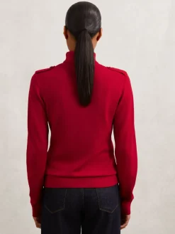 Reiss Corrine Wool Epaulette Roll-Neck Jumper Red Sale