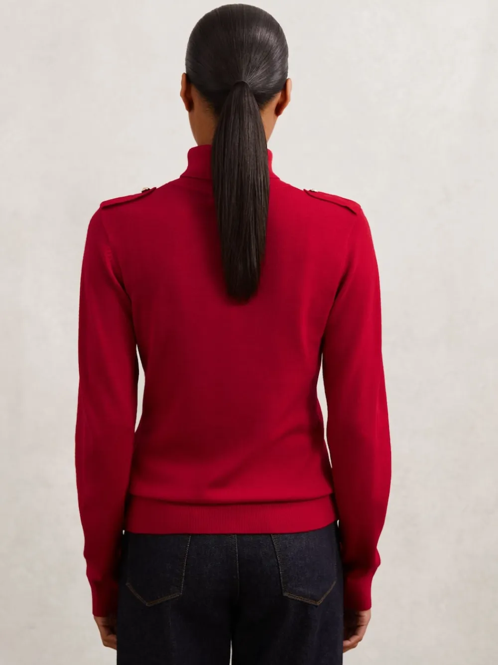 Reiss Corrine Wool Epaulette Roll-Neck Jumper Red Sale