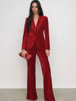 Reiss Elia Petite Velvet Tuxedo-Stripe Fla Trousers Red Best