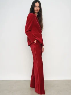 Reiss Elia Velvet Tuxedo-Stripe Fla Trousers Red Discount