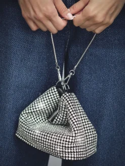 Reiss Leah Crystal Bracelet Pouch Bag Silver Clearance