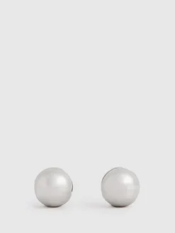 Reiss Pollie Polished Ball Huggie Earrings Silver Tone Online