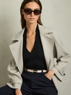 Reiss Hayley Leather Square Hinge Belt Stone Clearance