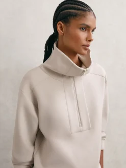 Reiss Laney Premium Interlock Half-Zip Sweatshirt Stone Neutral Discount