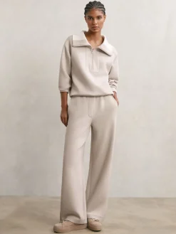 Reiss Laney Premium Interlock Half-Zip Sweatshirt Stone Neutral Discount