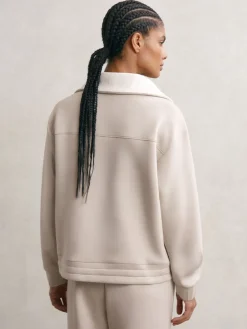 Reiss Laney Premium Interlock Half-Zip Sweatshirt Stone Neutral Discount