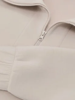 Reiss Laney Premium Interlock Half-Zip Sweatshirt Stone Neutral Discount