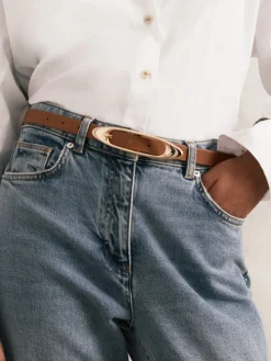 Reiss Evelina Leather Oval-Buckle Belt Tan Hot