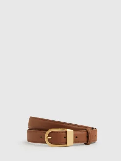 Reiss Hazel Leather Curved-Buckle Belt Tan New