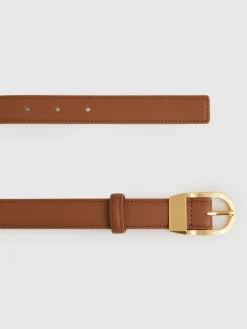 Reiss Hazel Leather Curved-Buckle Belt Tan New
