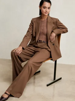 Reiss Tan Solene Wool-Blend Wide-Leg Suit Trousers Online