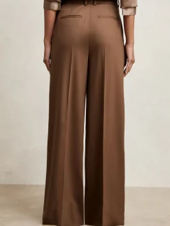 Reiss Tan Solene Wool-Blend Wide-Leg Suit Trousers Online