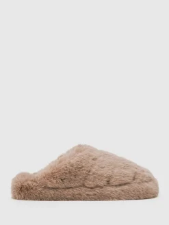 Reiss Andrea Faux Fur Slippers Taupe Online