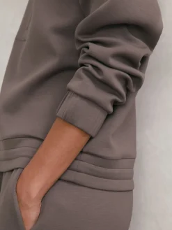 Reiss Laney Premium Interlock Half-Zip Sweatshirt Taupe Brown Sale