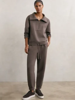 Reiss Taupe Brown Laney Premium Interlock Tapered Joggers Outlet