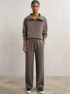 Reiss Laney Premium Interlock Wide-Leg Joggers Taupe Brown