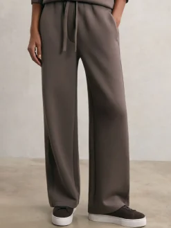 Reiss Laney Premium Interlock Wide-Leg Joggers Taupe Brown