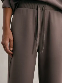 Reiss Laney Premium Interlock Wide-Leg Joggers Taupe Brown