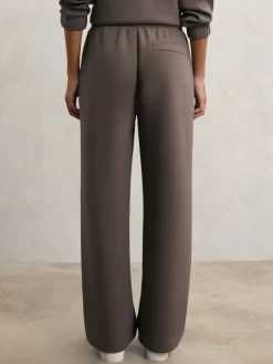 Reiss Laney Premium Interlock Wide-Leg Joggers Taupe Brown