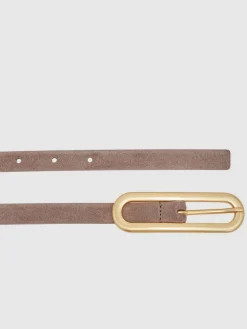 Reiss Chaya Suede Elongated-Buckle Skinny Belt Taupe