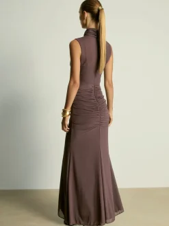 Reiss Daniella Ruched Sleeveless Maxi Dress Taupe Clearance