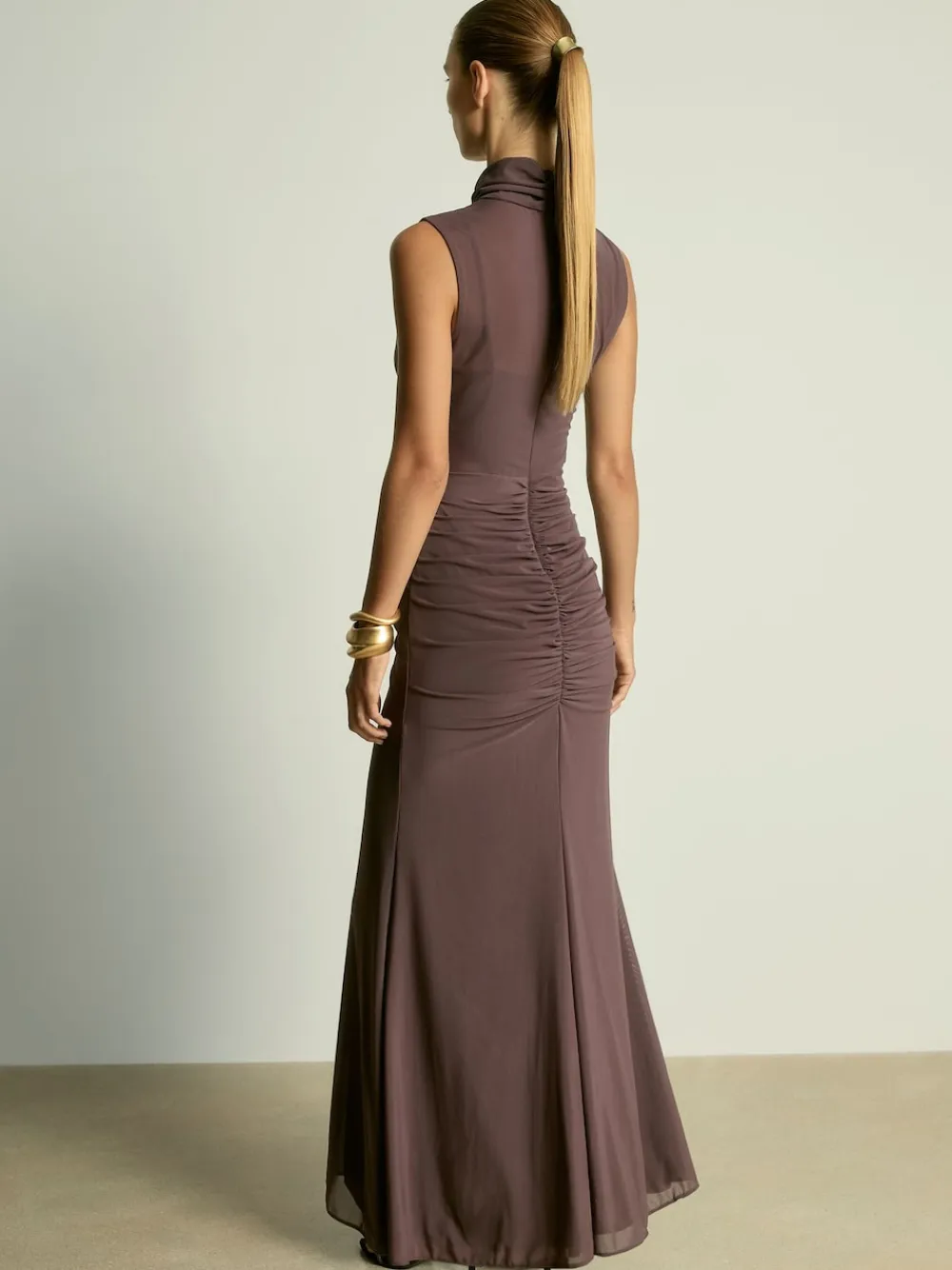 Reiss Daniella Ruched Sleeveless Maxi Dress Taupe Clearance