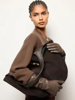 Reiss Taupe Iris Long Leather Gloves New