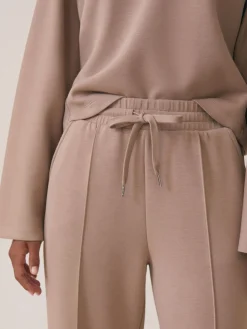 Reiss Jemma Petite Premium Interlock Wide-Leg Joggers Taupe Neutral New