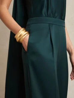 Reiss Farah Satin Cape-Sash Jumpsuit Teal Green Online