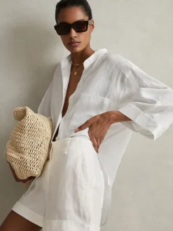 Reiss White Demi Linen Garment Dyed Shorts Outlet