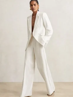 Reiss White Devon Linen-Blend Double-Breasted Suit Jacket Clearance