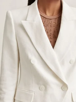 Reiss White Devon Linen-Blend Double-Breasted Suit Jacket Clearance