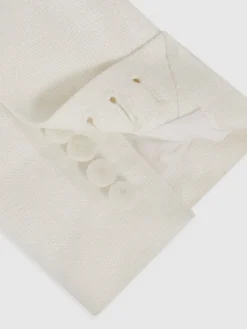 Reiss White Devon Linen-Blend Double-Breasted Suit Jacket Clearance