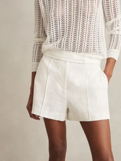 Reiss Fawn Linen Whipstitch Shorts White New