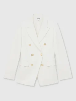 Reiss White Lily Double-Breasted Twill Suit Blazer With Wool Sale