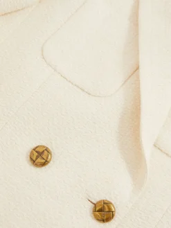 Reiss Mia Double-Breasted Textured Cropped Blazer with Wool and Cotton White Online