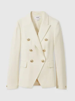 Reiss Tally Petite Tailored Fit Textured Double Breasted Blazer White Sale
