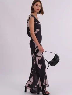 Religion Black Dawn Maxi Column Dress With Draped Back Detail In Hand-Painted Print Outlet