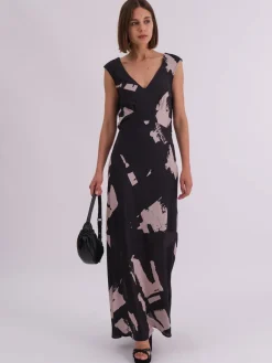 Religion Black Dawn Maxi Column Dress With Draped Back Detail In Hand-Painted Print Outlet