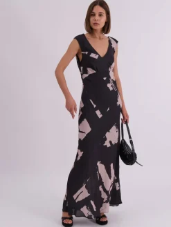 Religion Black Dawn Maxi Column Dress With Draped Back Detail In Hand-Painted Print Outlet
