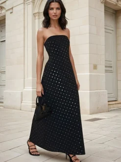 Religion Black Embellished Mila Maxi Column Dress With Sequins Outlet