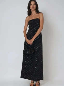 Religion Black Embellished Mila Maxi Column Dress With Sequins Outlet