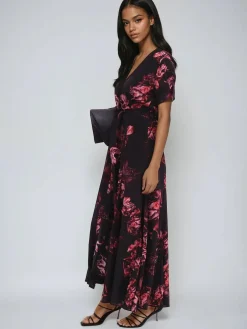 Religion Black Fade Maxi 2 Way Wrap Dress In Dark Floral Online