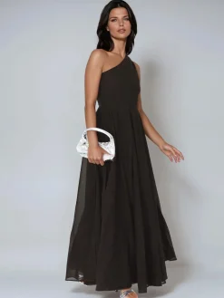 Religion One Shoulder Maxi Dress With Full Skirt Black Sheer Online