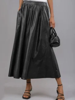 Religion Sophie Full Maxi Skirt In Faux Leather With Pockets Black Outlet