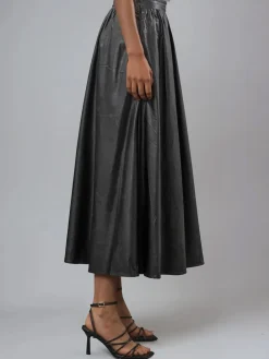 Religion Sophie Full Maxi Skirt In Faux Leather With Pockets Black Outlet